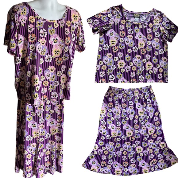 Bob Mackie Wearable Art Dresses & Skirts - Bob Mackie Wearable Art Floral 2 Piece Set top skirt‎ pansie Purple Striped XL